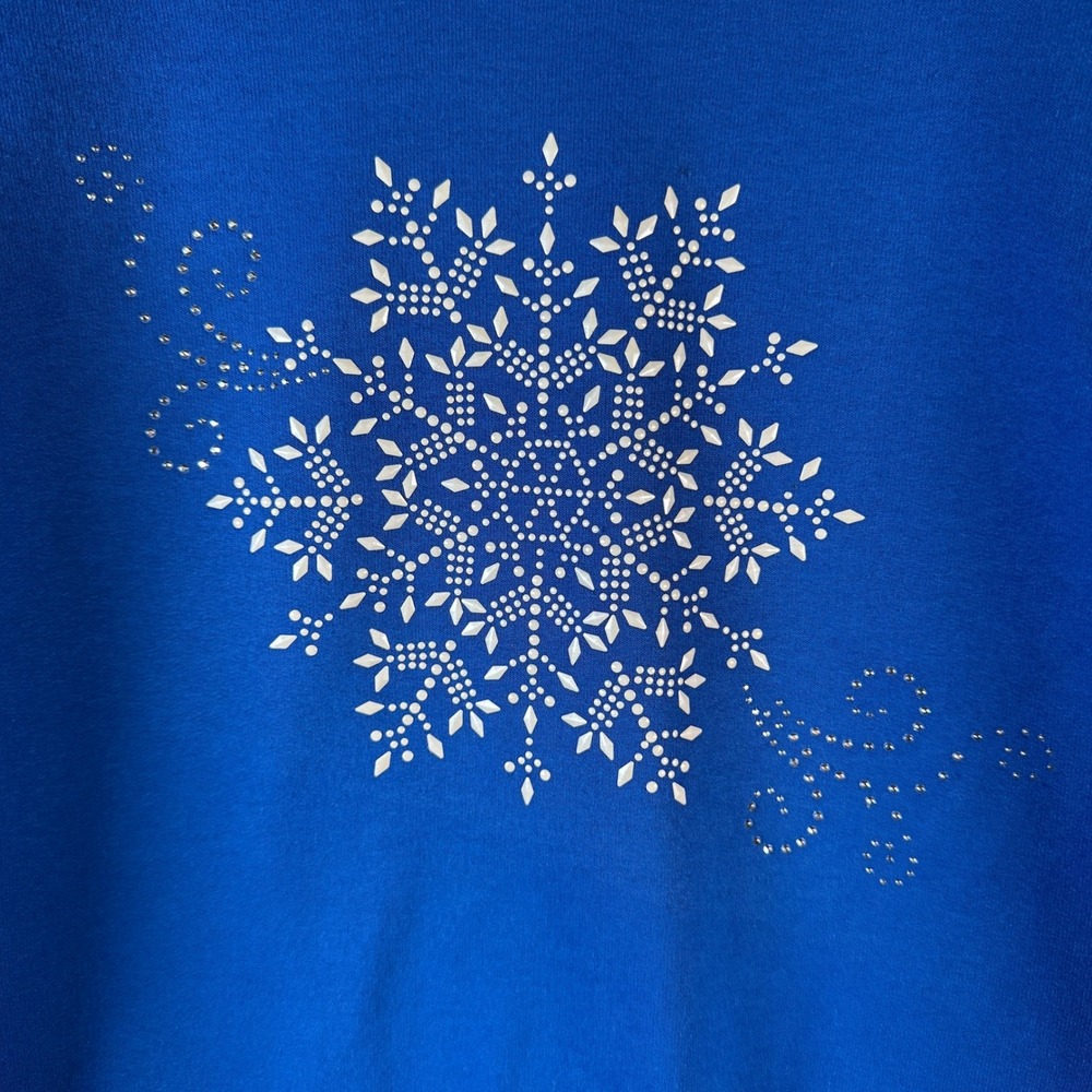 Vintage Morning Sun Snowflake Rhinestone Winter Sweatshirt Blue L Womens - Picture 5 of 7